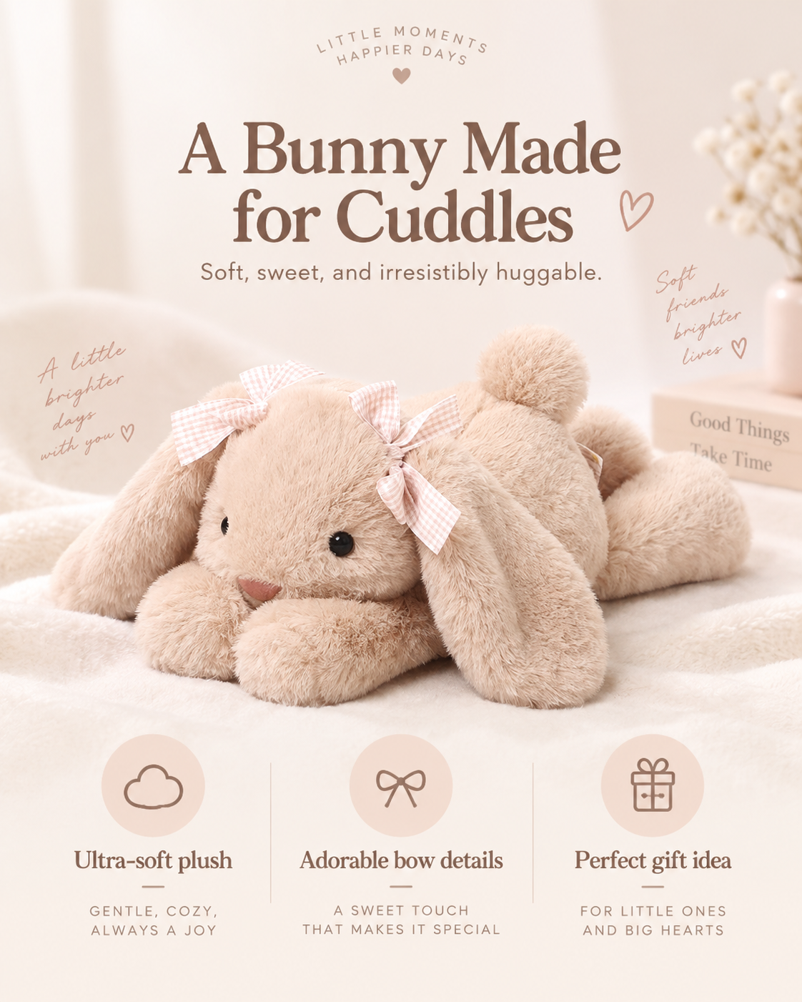 Jimny Rabbit Plush Toy -Soft Kawaii Bunny Rabbit Cute Stuffed Doll, Sleep Pillow, Bedtime Companion